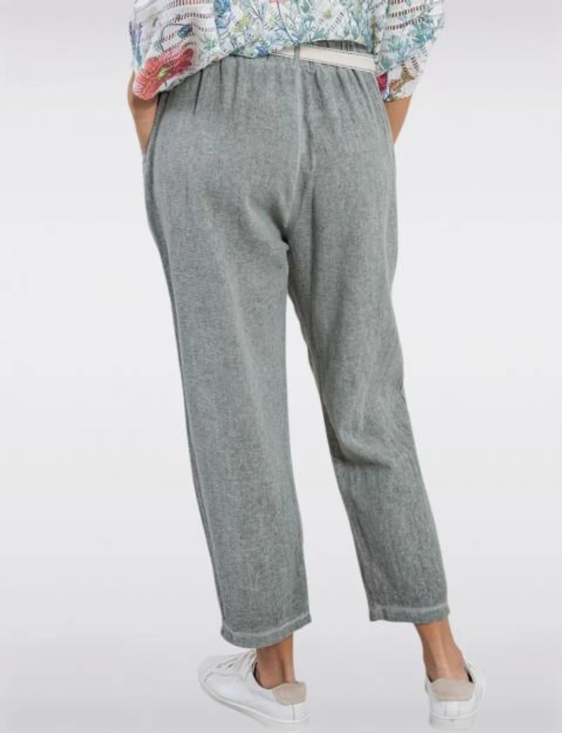 Chic Linen Blend Solid Belted Pants With Front Pockets By Froccella