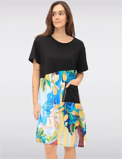 Abstract Citrus Print Cotton Patch Pocket Short Sleeve Dress by Froccella