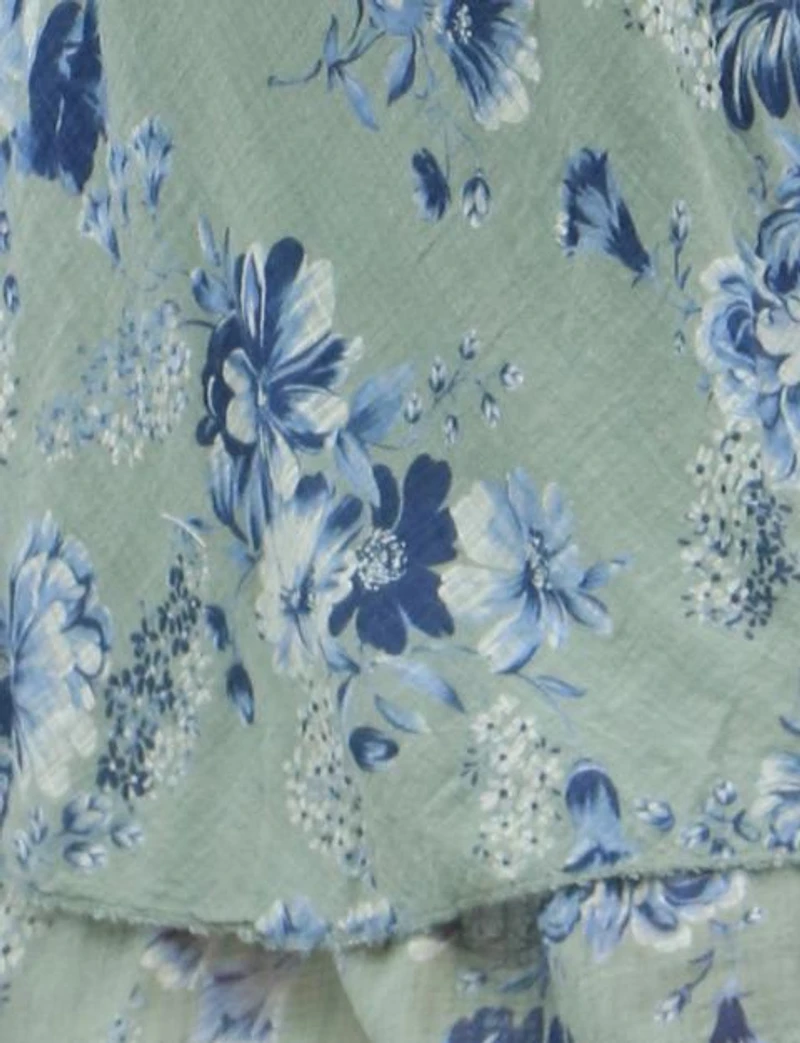 Two-Tiered Short Sleeve Elegant Floral Print V-neck Crinkled Dress By Froccella