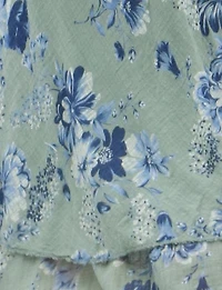 Two-Tiered Short Sleeve Elegant Floral Print V-neck Crinkled Dress By Froccella