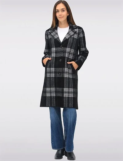 Timeless Plaid Single-Breasted Notch Lapel Knit Sweater Coat by Vince Camuto