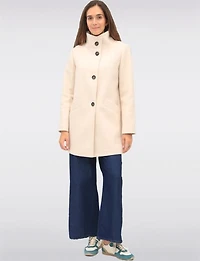 Zoe Single-Breasted Wool Blend Straight Cut Coat with High Collar by Saki