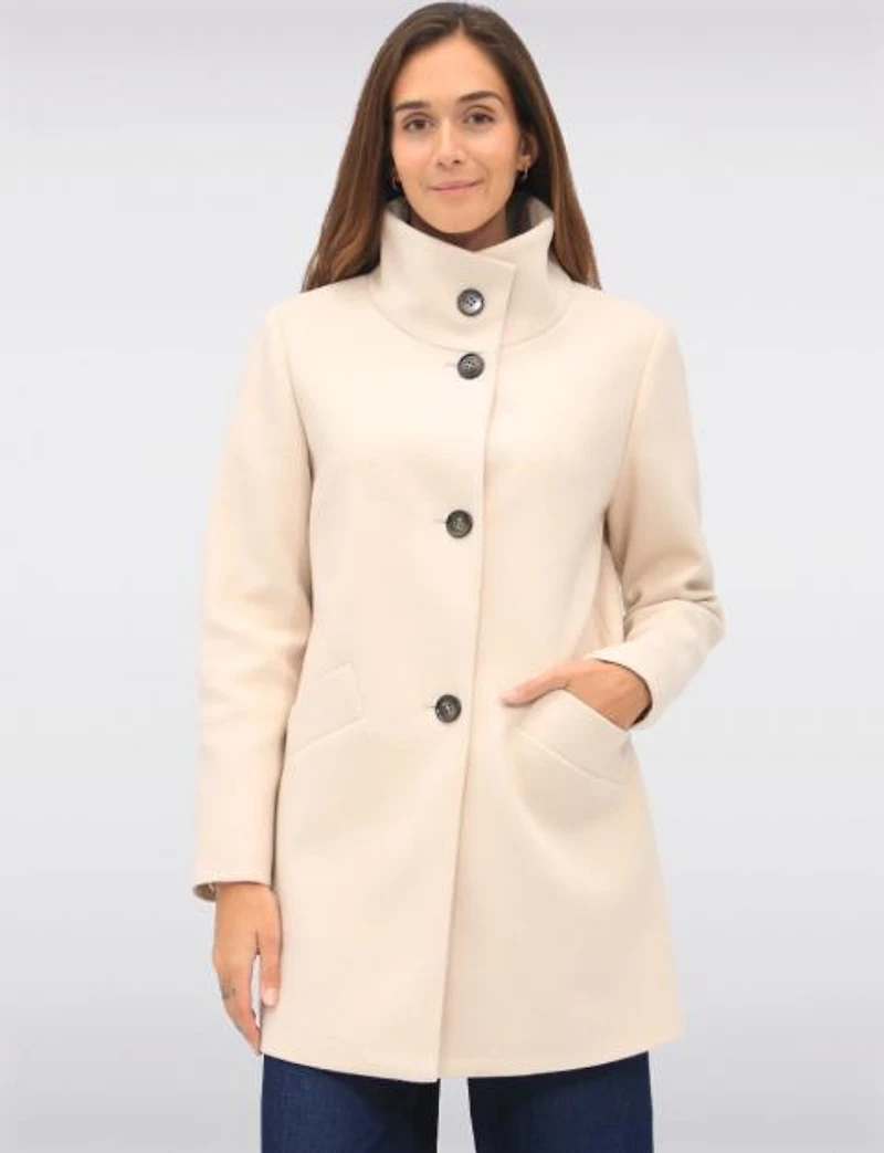 Zoe Single-Breasted Wool Blend Straight Cut Coat with High Collar by Saki