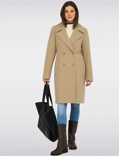 Classic Double-Breasted Notch Collar Coat with Welt Pockets & Back Slit by Only