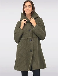 Button-up Long Relaxed Fit Hooded Bouclé Cardigan with Pockets by Froccella