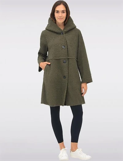 Button-up Long Relaxed Fit Hooded Bouclé Cardigan with Pockets by Froccella