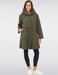 Button-up Long Relaxed Fit Hooded Bouclé Cardigan with Pockets by Froccella