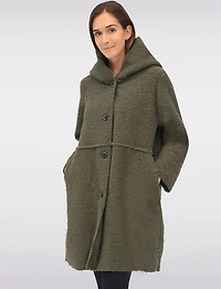 Button-up Long Relaxed Fit Hooded Bouclé Cardigan with Pockets by Froccella