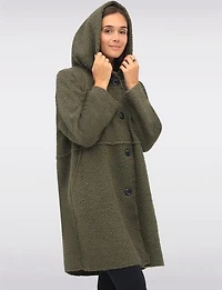 Button-up Long Relaxed Fit Hooded Bouclé Cardigan with Pockets by Froccella
