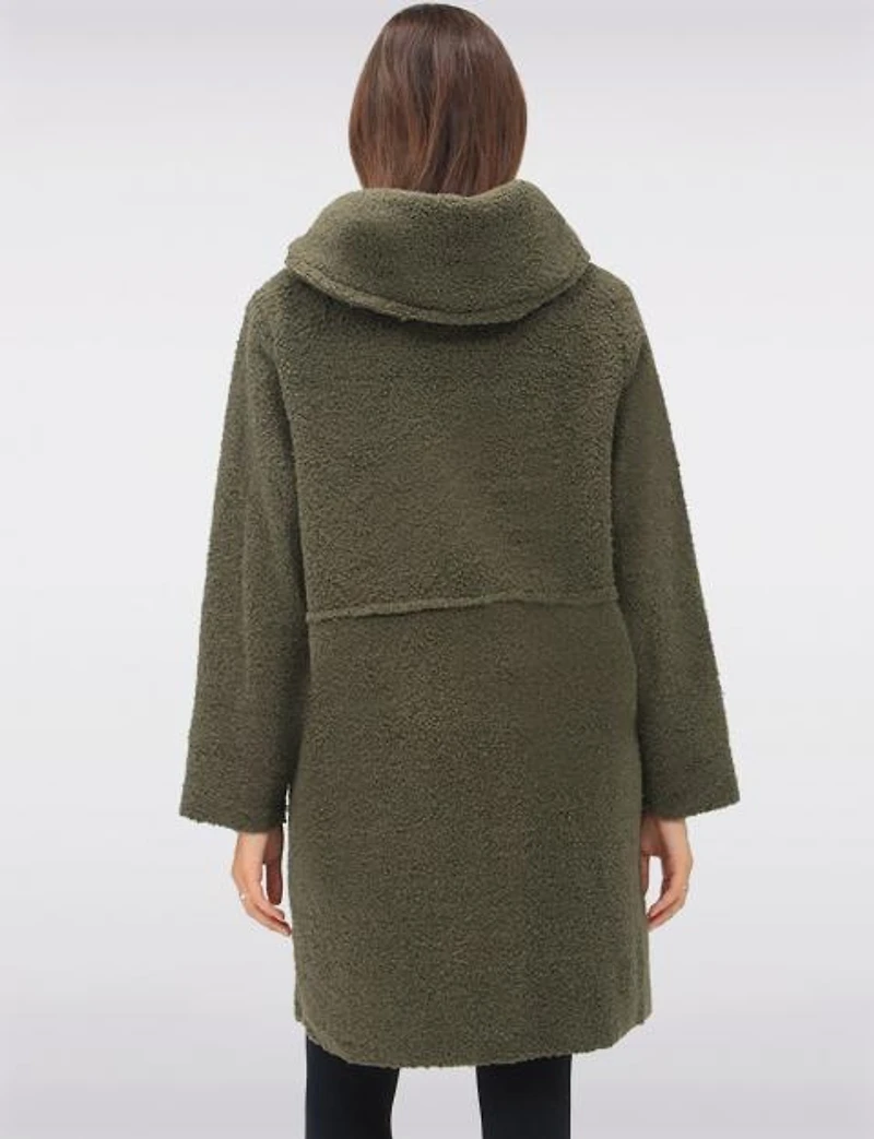 Button-up Long Relaxed Fit Hooded Bouclé Cardigan with Pockets by Froccella