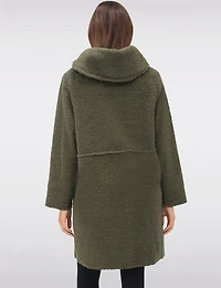 Button-up Long Relaxed Fit Hooded Bouclé Cardigan with Pockets by Froccella