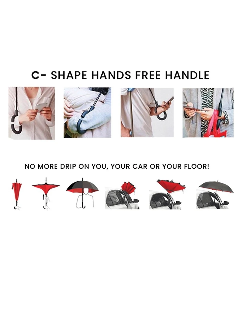 Anti-UV Waterproof Reverse Printed Canopy C-Handle Freestanding Design Umbrella