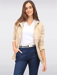 Sleek Slim Fit Vegan Belted Parka Jacket with Hood by Point Zero