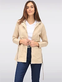 Sleek Slim Fit Vegan Belted Parka Jacket with Hood by Point Zero