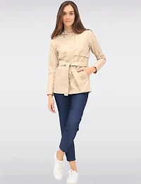 Sleek Slim Fit Vegan Belted Parka Jacket with Hood by Point Zero