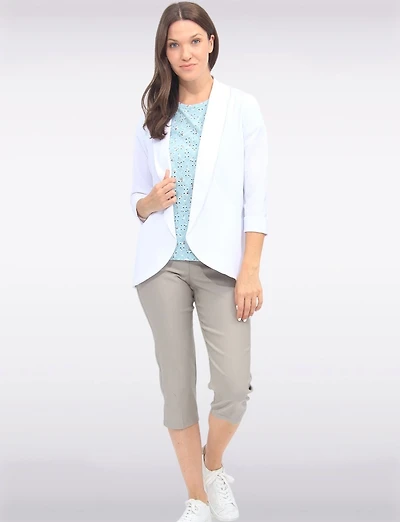 Sleek Stretchy Rounded Hem Blazer With 3/4 Sleeves and Rolled Cuff By Vamp