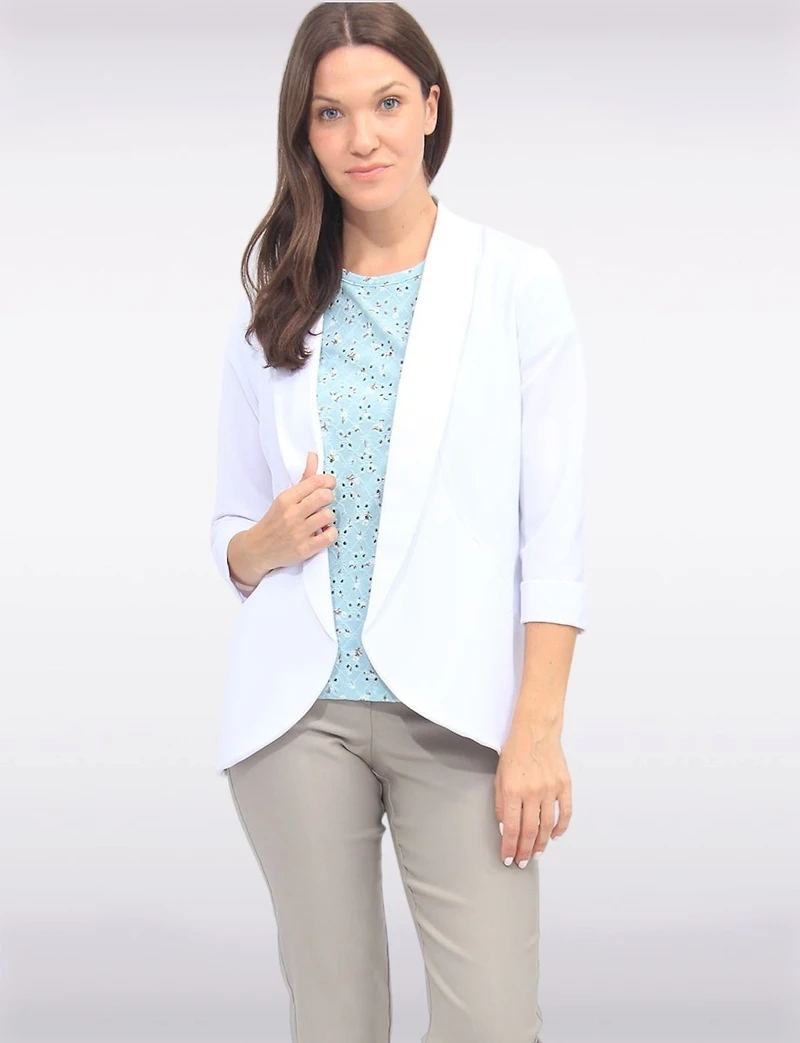 Sleek Stretchy Rounded Hem Blazer With 3/4 Sleeves and Rolled Cuff By Vamp