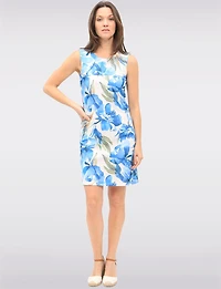 Sleeveless Blue Floral Print Slim Fit Knee Length Dress by Vamp