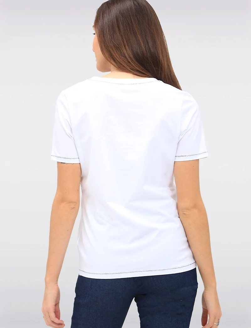 Bold Rhinestone Illustration Deep V-Neck Cotton Stretch Top by Orly