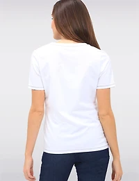 Bold Rhinestone Illustration Deep V-Neck Cotton Stretch Top by Orly