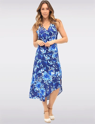 Chic Sleeveless V-Neck Floral High-Low Wrap Dress by GWV