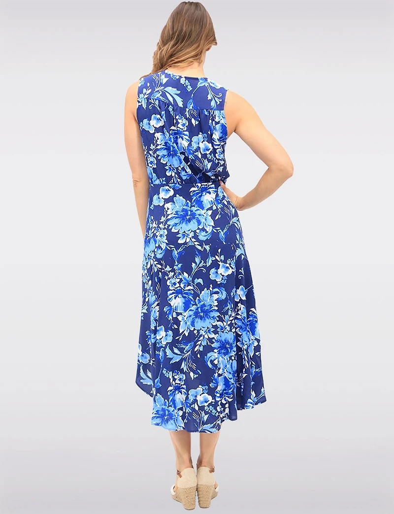 Chic Sleeveless V-Neck Floral High-Low Wrap Dress by GWV