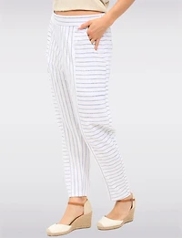 Sleek Striped Pull-On Linen-Blend Barrel Pants with Pockets by Julia Paradis