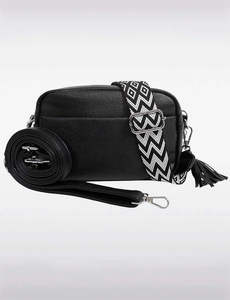 Kate Vegan Leather Changeable Strap Crossbody Purse with Zip & Snap Pockets