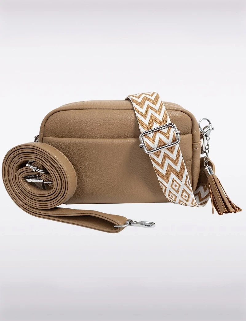 Kate Vegan Leather Changeable Strap Crossbody Purse with Zip & Snap Pockets