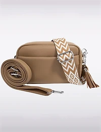 Kate Vegan Leather Changeable Strap Crossbody Purse with Zip & Snap Pockets