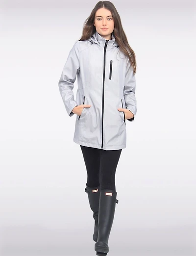 Straight Cut Striped Detachable Hooded Water-Resistant Coat by Portrait