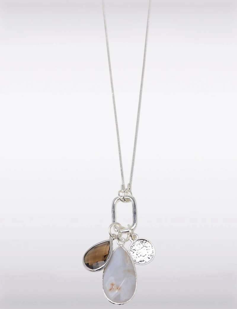 Sleek Silver Necklace with Adjustable Sliding Clasp and Triple Charms