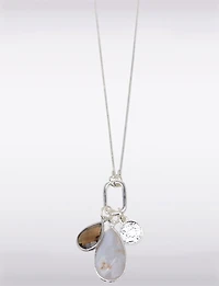 Sleek Silver Necklace with Adjustable Sliding Clasp and Triple Charms