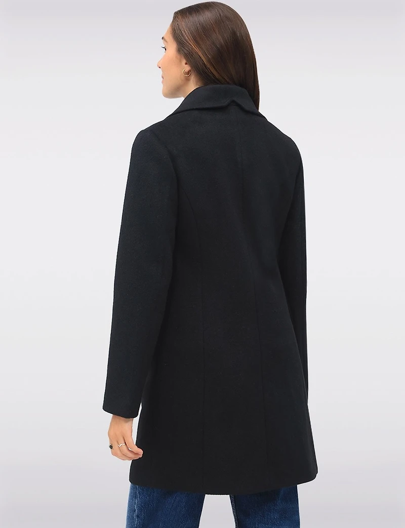 Vegan Zip-Front Coat with Quilted Bib Notch Collar & Welt Pockets by Point Zero