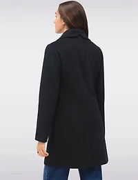 Vegan Zip-Front Coat with Quilted Bib Notch Collar & Welt Pockets by Point Zero