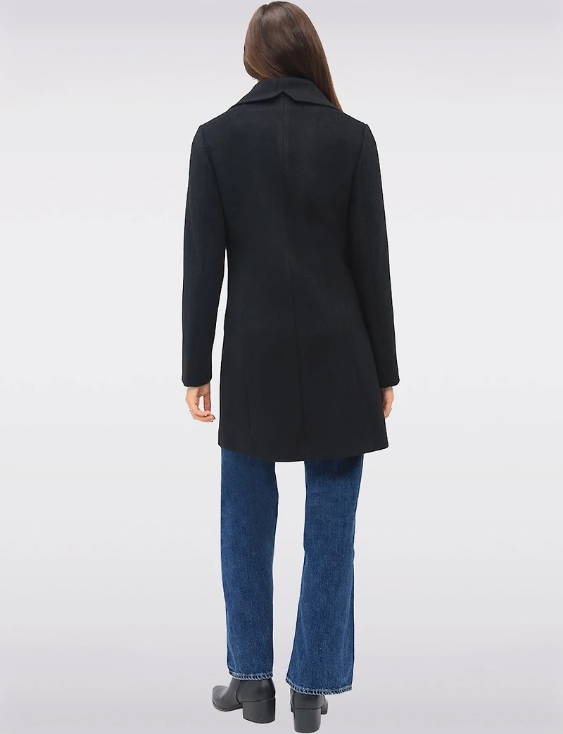 Vegan Zip-Front Coat with Quilted Bib Notch Collar & Welt Pockets by Point Zero