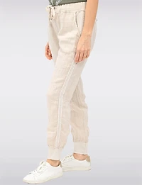 Pull-On Linen Pants with Cuffed Hem and Metallic Tape Detail by Froccella