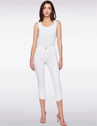 Cropped White Asymmetrical Hem Straight-Cut Mid-Rise Twill Pants by Charlie B