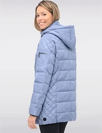 Diamond Quilted Sides Mid-length Puffer Jacket Detachable Hood by Danwear