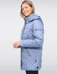 Diamond Quilted Sides Mid-length Puffer Jacket Detachable Hood by Danwear