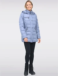 Diamond Quilted Sides Mid-length Puffer Jacket Detachable Hood by Danwear