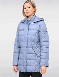 Diamond Quilted Sides Mid-length Puffer Jacket Detachable Hood by Danwear