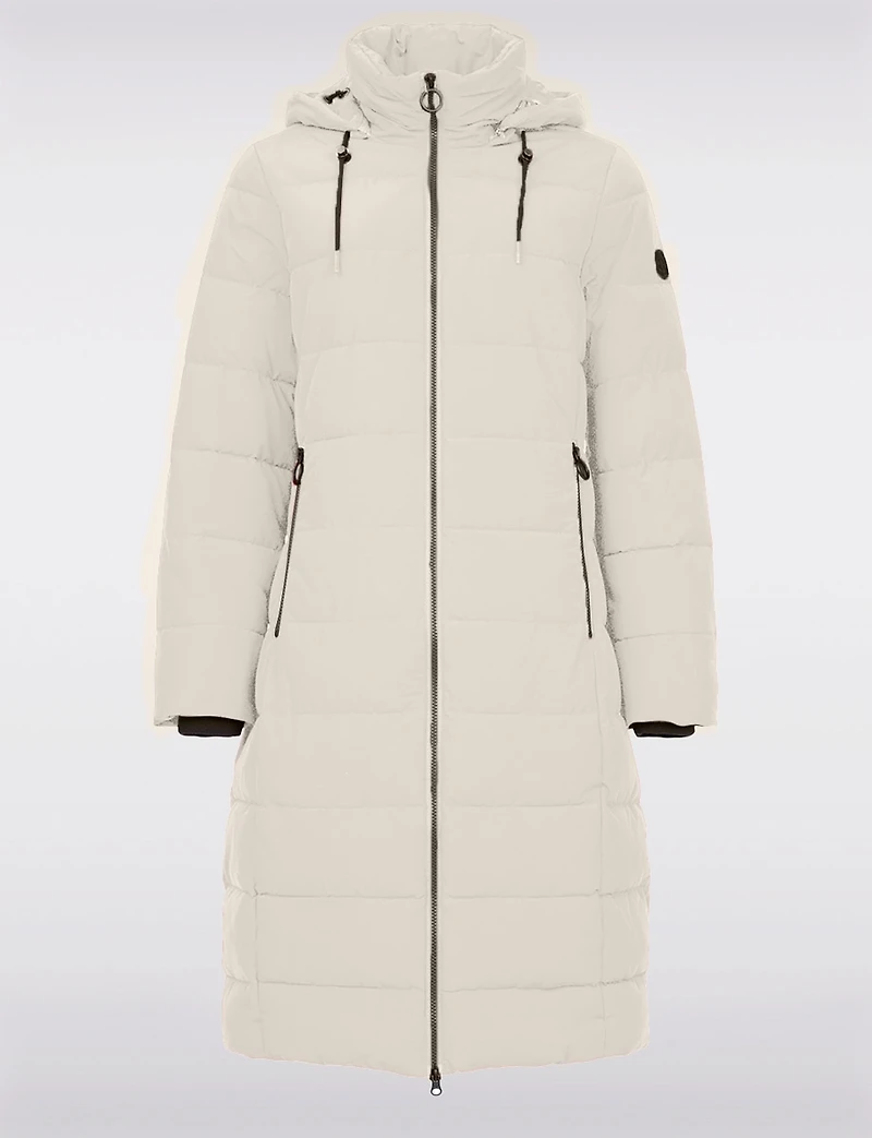 Matte Long Straight Quilted Insulated Jacket with Detachable Hood by Frandsen