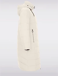 Matte Long Straight Quilted Insulated Jacket with Detachable Hood by Frandsen