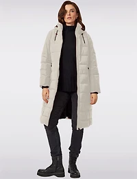 Matte Long Straight Quilted Insulated Jacket with Detachable Hood by Frandsen