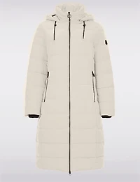 Matte Long Straight Quilted Insulated Jacket with Detachable Hood by Frandsen