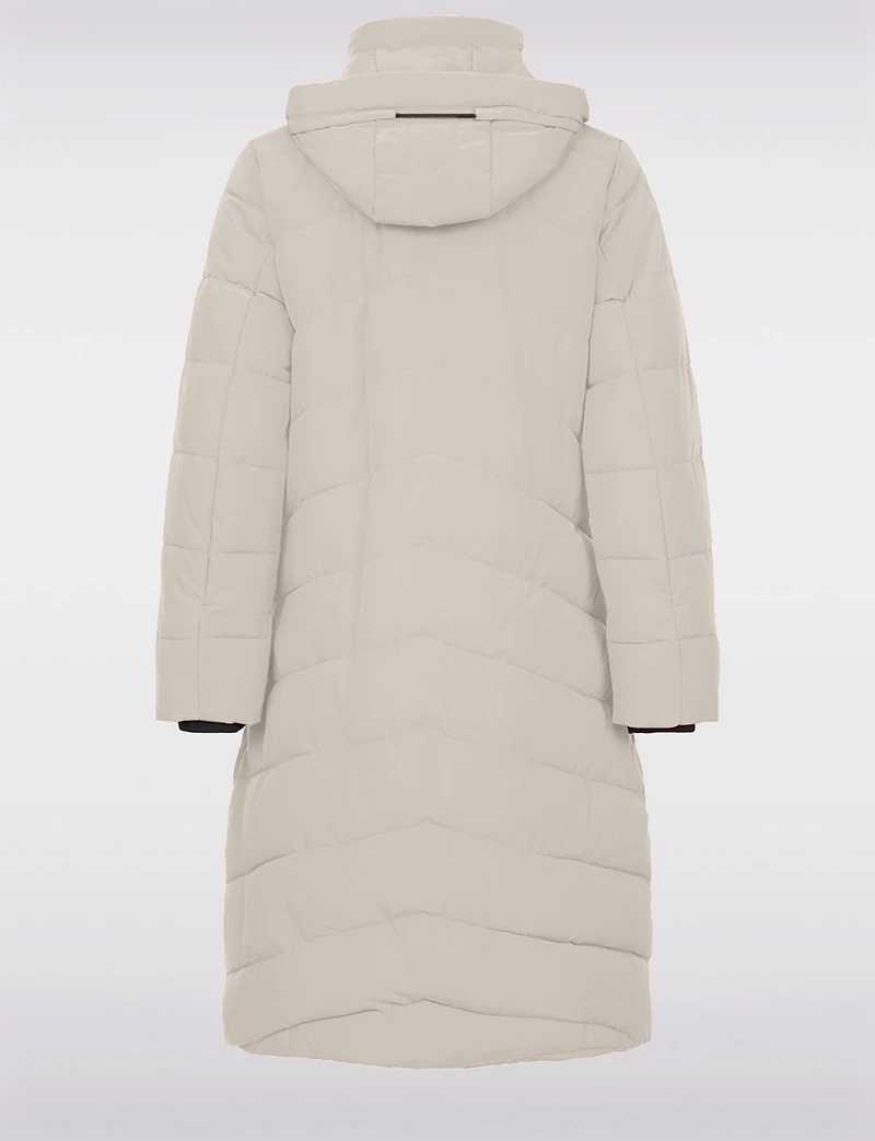 Matte Long Straight Quilted Insulated Jacket with Detachable Hood by Frandsen