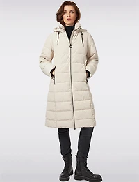 Matte Long Straight Quilted Insulated Jacket with Detachable Hood by Frandsen