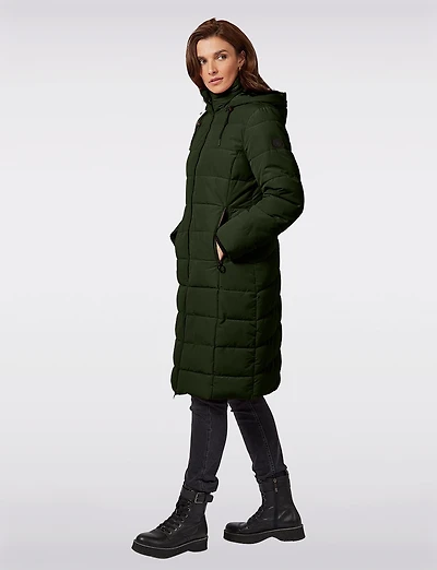 Matte Long Straight Quilted Insulated Jacket with Detachable Hood by Frandsen
