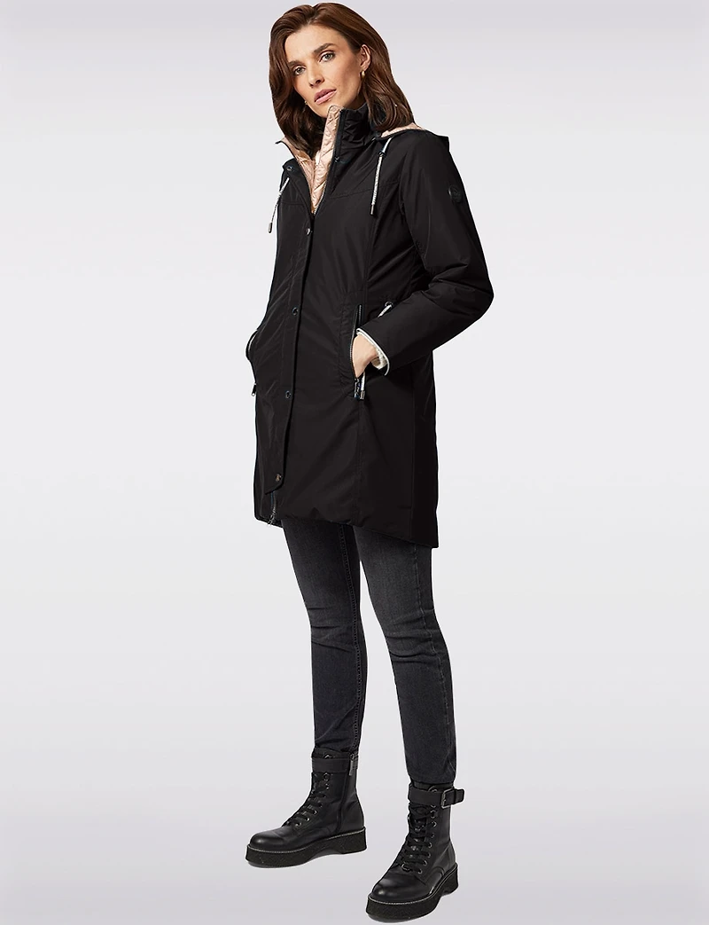 Reversible Smooth & Quilt Hood Rain Resistant Drawstring Waist Coat by Frandsen